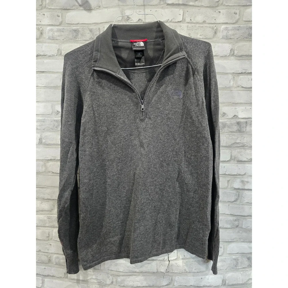 The North Face TNF 1/4 Zip Jacket Fleece Pullover Sweater LS Size M Gray Mens‎